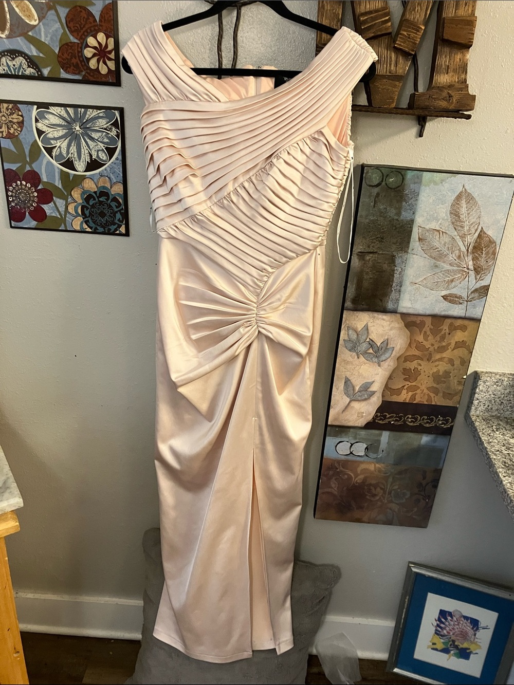 Tadashi Shoji Opal Pink Pleated Satin Formal Dress Sexy Fabulous Designer 8!